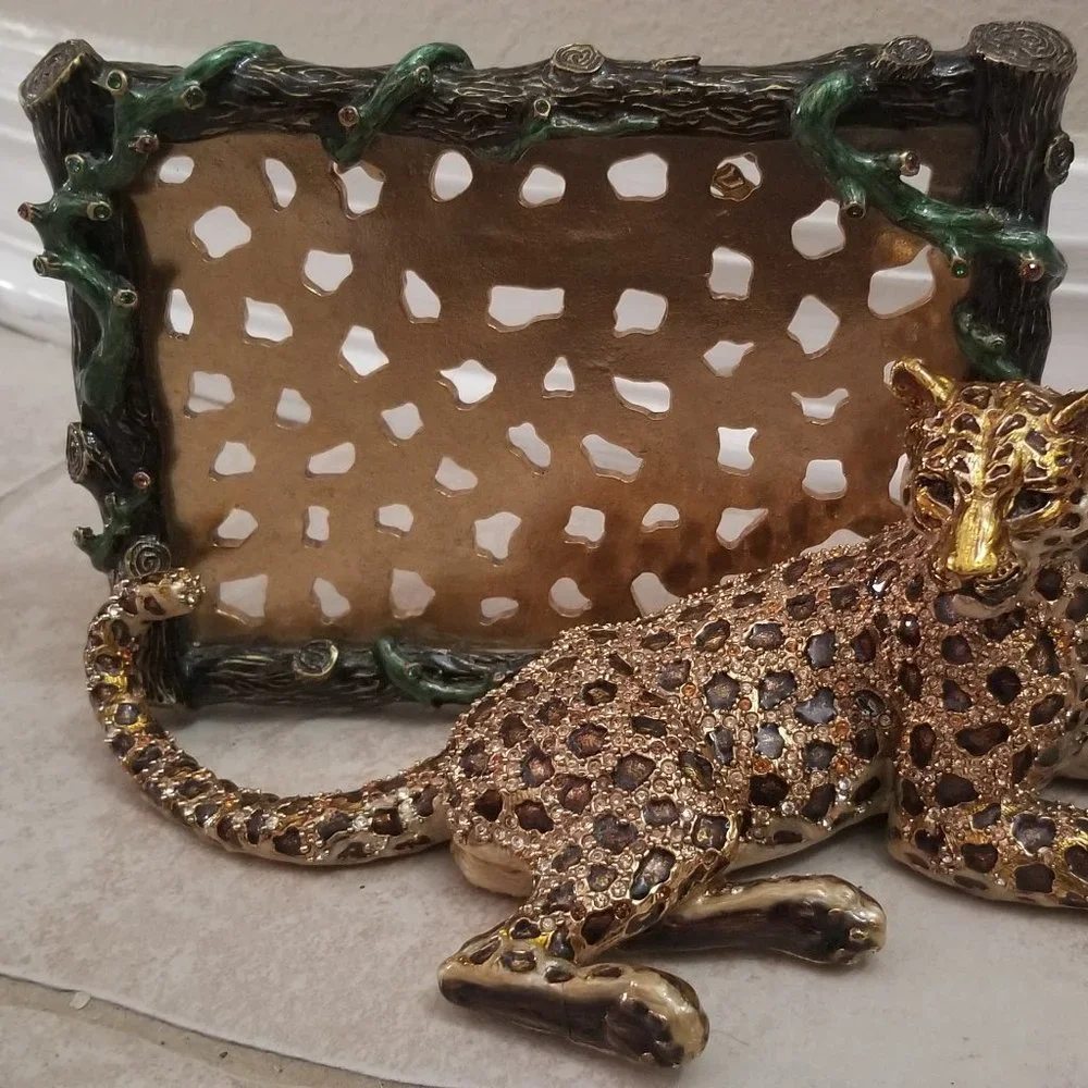 SIGNED RARE EXQUISITE JAY STRONGWATER JUNGLE SAFARI CHEETAH CRYSTAL ENAMEL FRAME